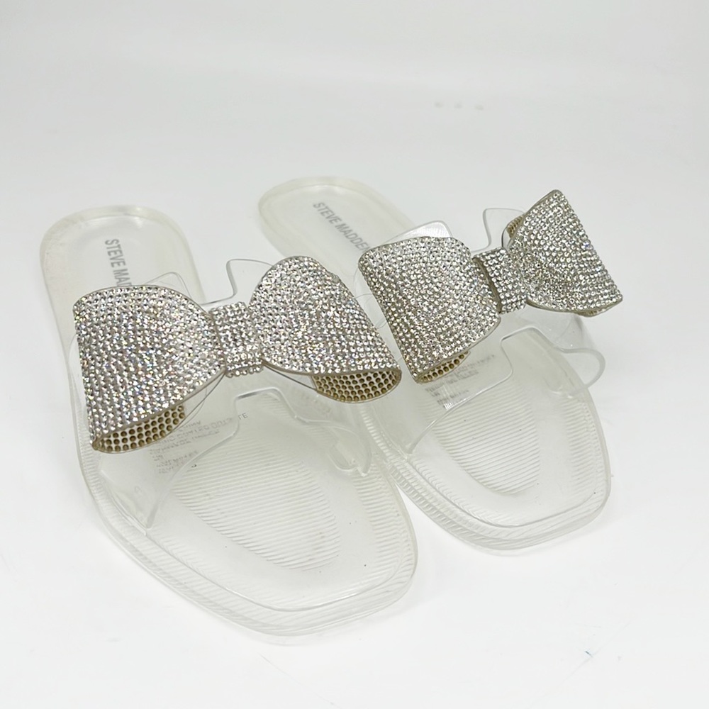 STEVE MADDEN | Waller Rhinestone Bow Clear Slide Sandal Size 7